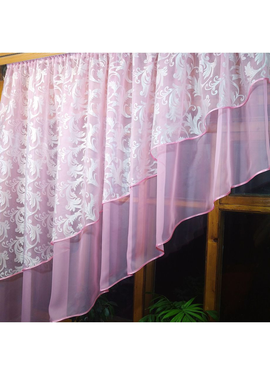 Занавеска готовая кооротка Ника розовая вензель левая No Brand (372134028)