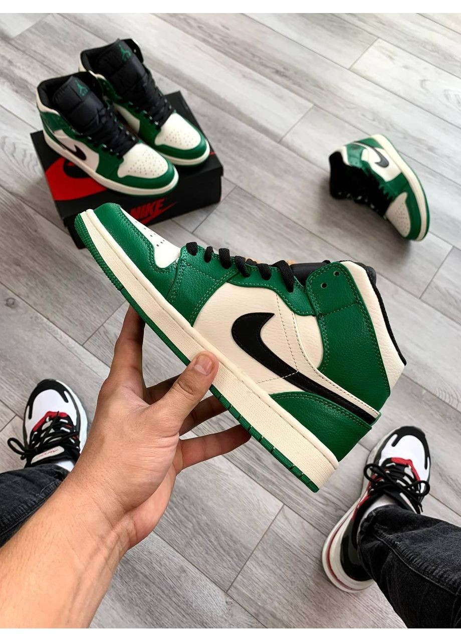 КРОССОВКИ ЖЕНСКИЕ NIKE AIR JORDAN 1 MID GREEN WHITE V2 НАЙК АИР ДЖОРДАН No Brand серые демисезоны (367168702)