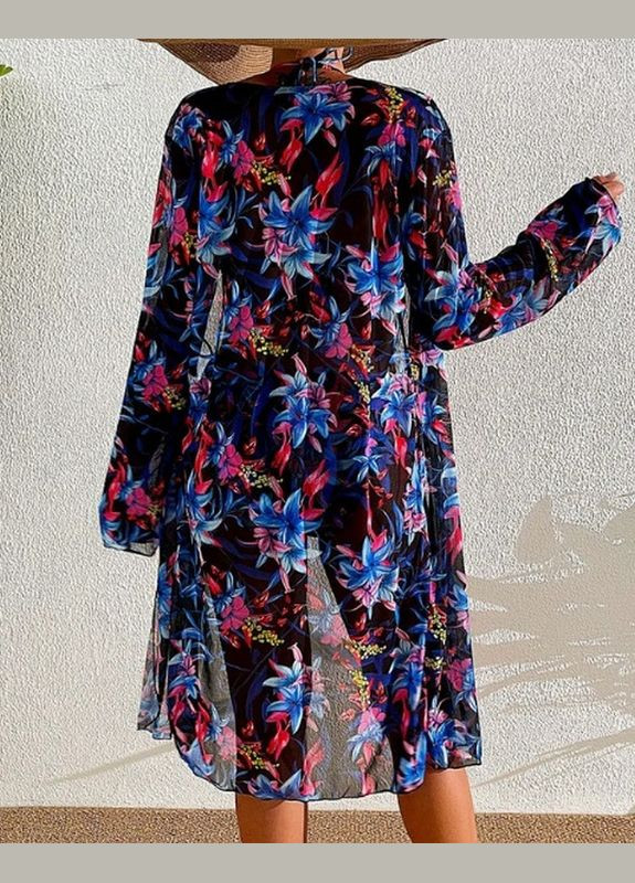 Синий демисезонный купальник раздельный черный с синими цветами. раздельный No Brand 7938