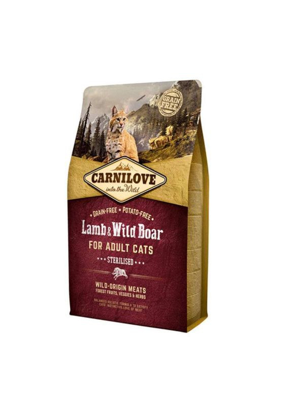 Lamb & Wild Boar for Adult Sterilised Cats - Сухий корм з м'ясом ягняти і дикого кабана для стерилізованих кішок - 2 кг Carnilove (336183220)