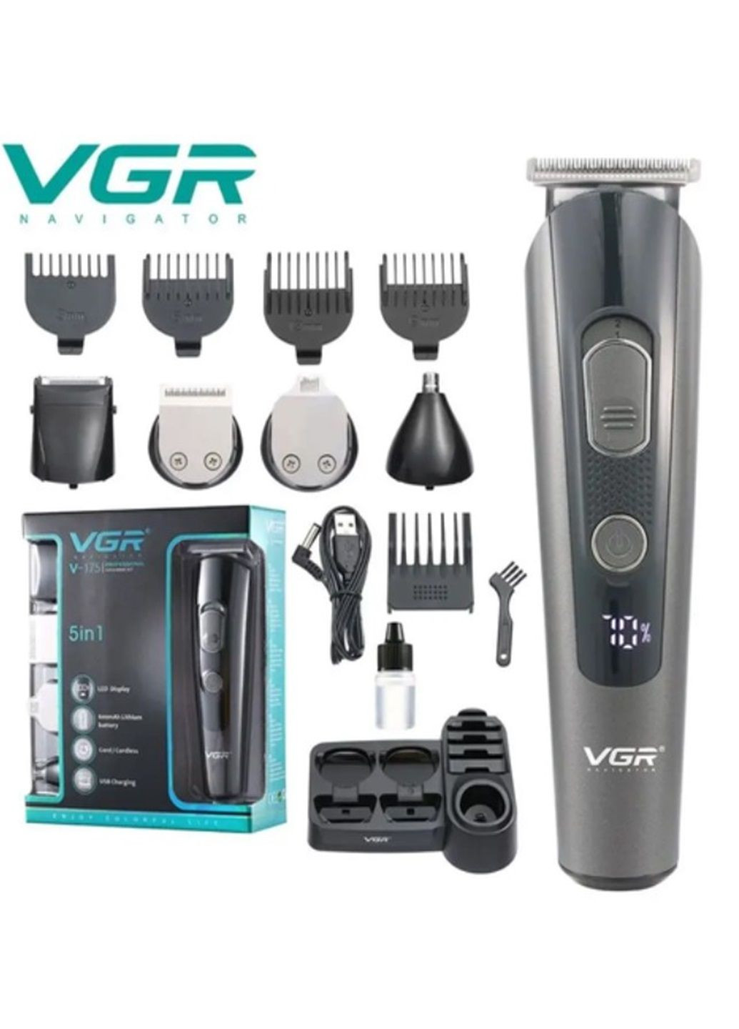 Машинка для стрижки волосся 5в1 V-175 тример для бороди та волосся VGR (289370116)