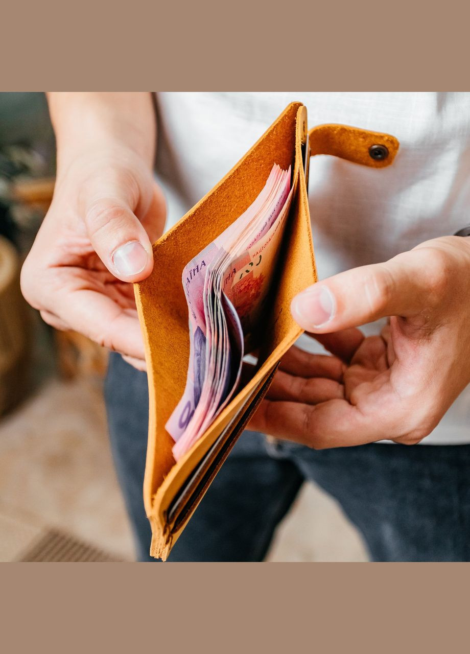 Кошелек мужской из натуральной кожи Crazy Horse, вместительный кошелек на кнопке, рыжий No Brand (362177312)