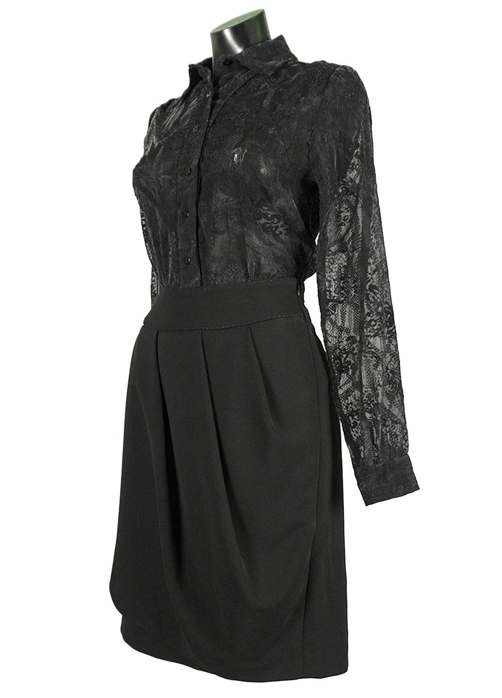 Чёрная женская блуза из органзы с баской lw-116667-14 черный Lowett