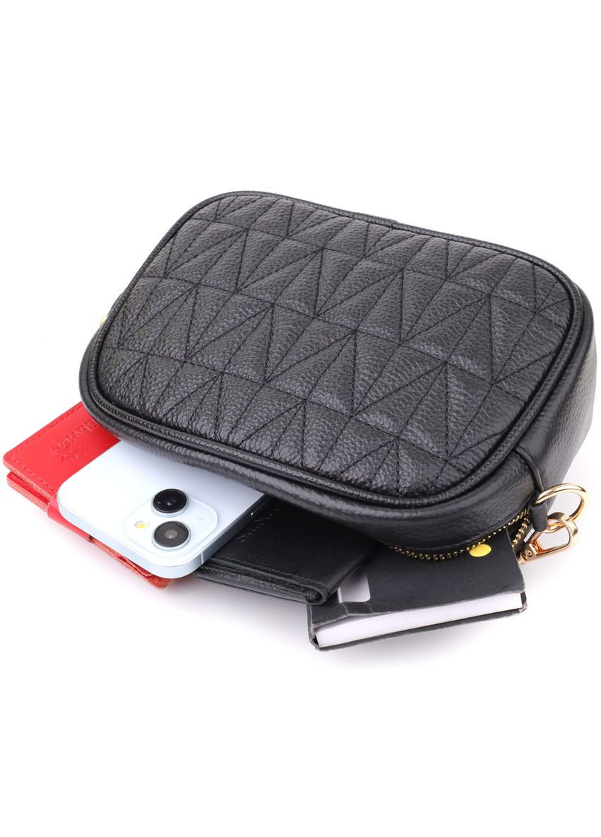 Компактна стьобана сумка для жінок з натуральної шкіри 22894 Чорний Vintage (356670891)