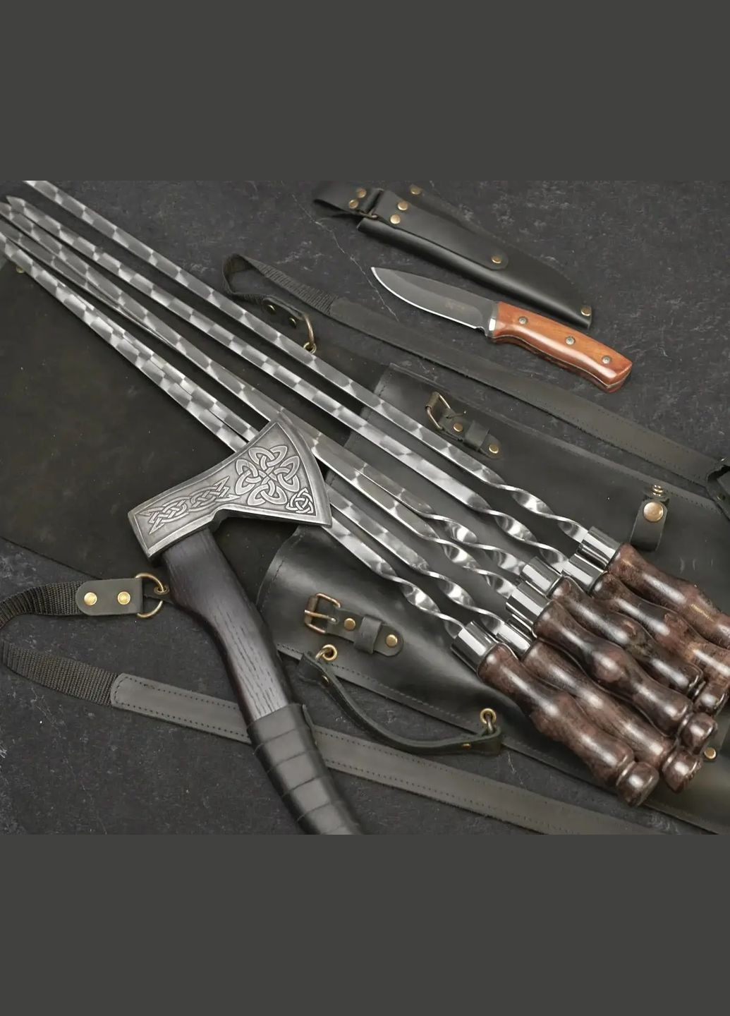 Подарочный набор шампуров в колчане "Вожак" 8 предметов | Нержавеющая сталь Handmade LC-029 (347291582)