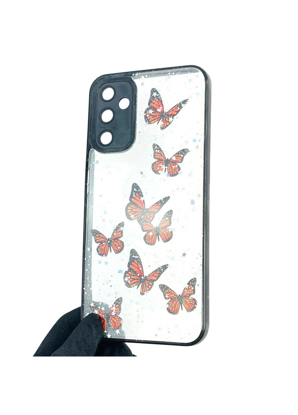 Чохол для Galaxy A14 5G (SM-A146) з блискітками з метеликами на самсунг а14 5г чорний Samsung (366390144)
