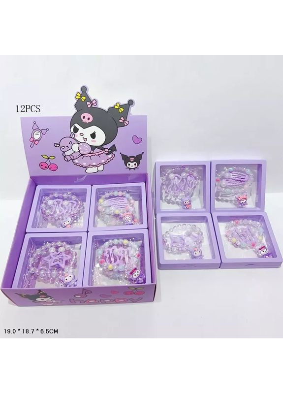 Набор детских украшений браслет и заколки для волос Kuromi 24E5 Цена за бокс 12 штук No Brand (362432638)