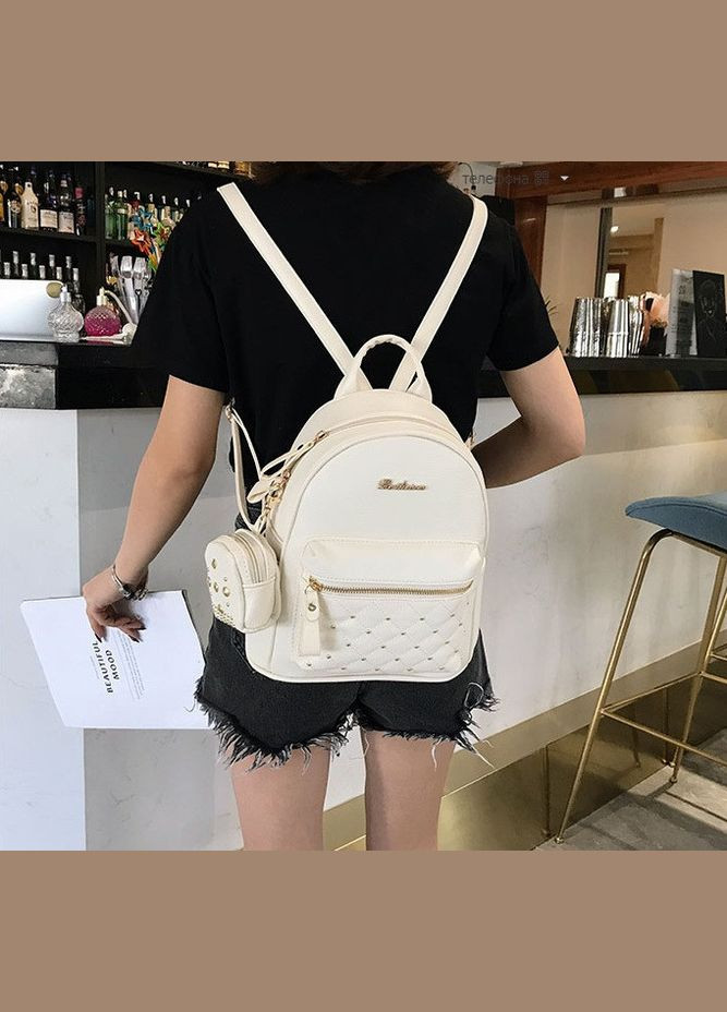 Жіночий рюкзак з брелоком і ключниця гаманець набір 2 в 1 Молочний No Brand (301083334)