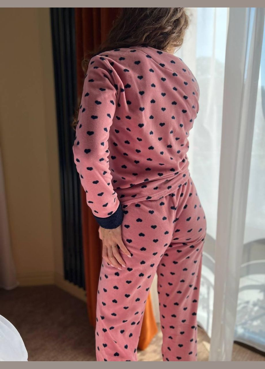 Темно-синя зимня жіноча піжама флісова з махрою темно-синя s (2448) GT