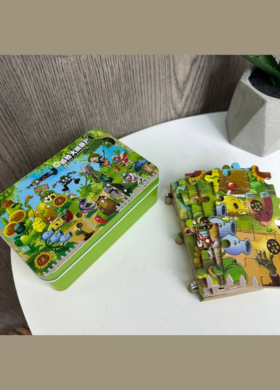 Дитячі пазли розвиваючі Plants vs Zombies в металевій коробочці, пазли для дітей Рослини проти Зомбі Diy (333023990)