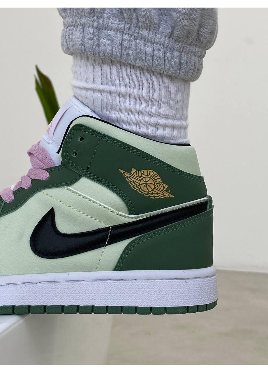 КРОССОВКИ ЖЕНСКИЕ NIKE AIR JORDAN 1 RETRO MID DUTCH GREEN НАЙК АИР ДЖОРДАН No Brand серые демисезоны (367175147)