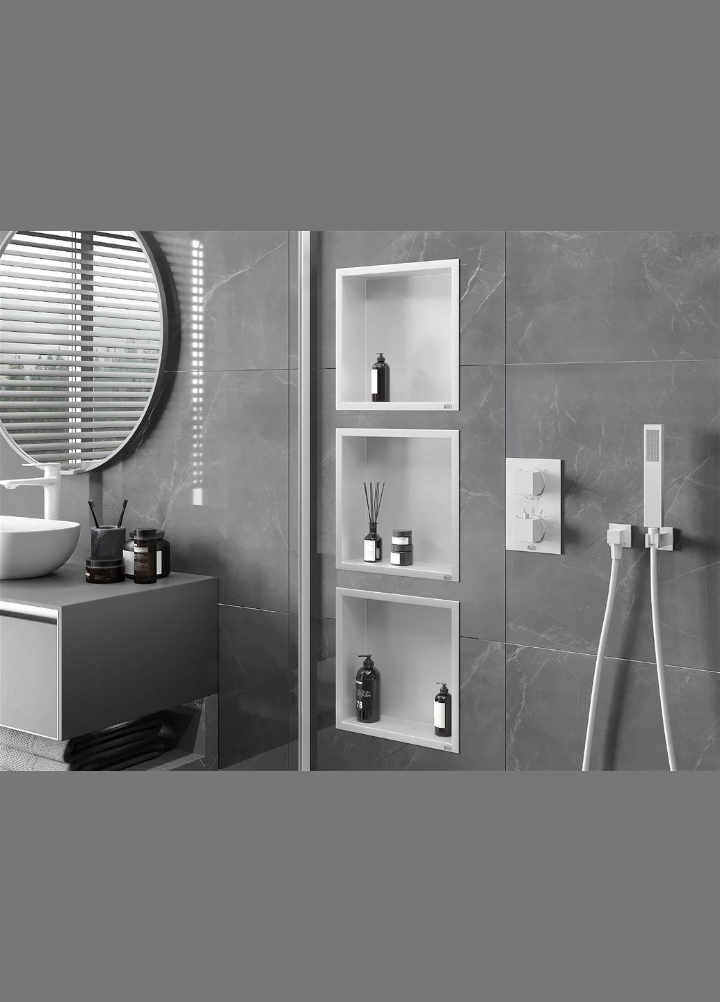 Полиця у ванну вбудована біла металева 30 см YW-29 Nett (336938065)