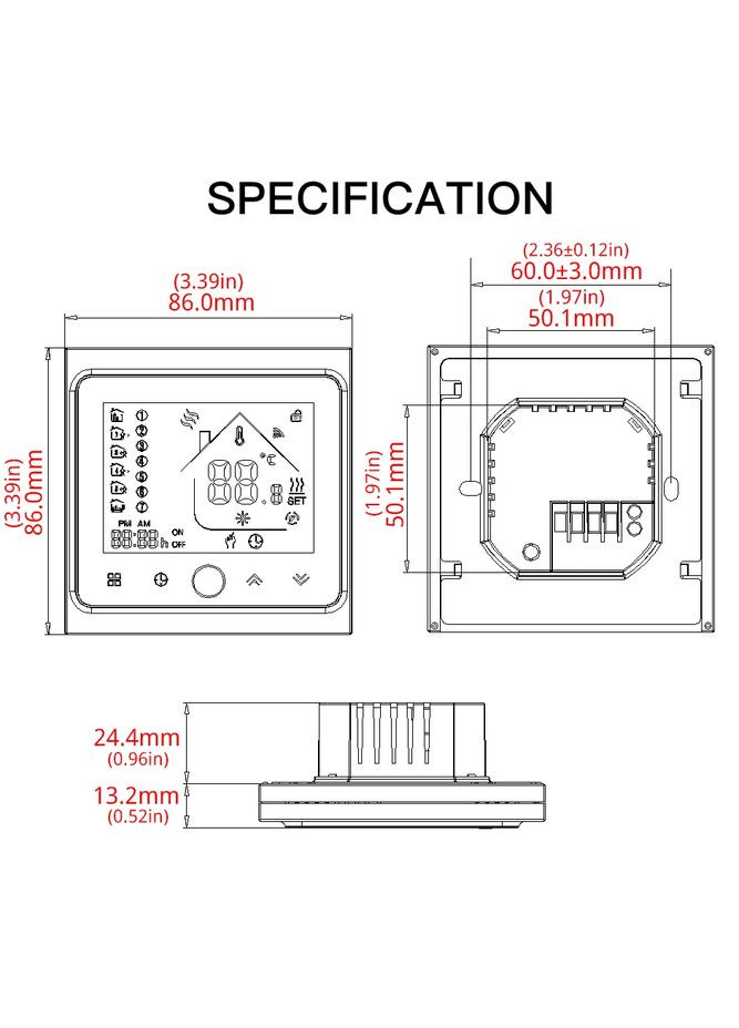 Розумний програмований сенсорний термостат Moes BHT-002-GA (3A) для водяних систем опалення з WIFI керуванням No Brand (300577739)