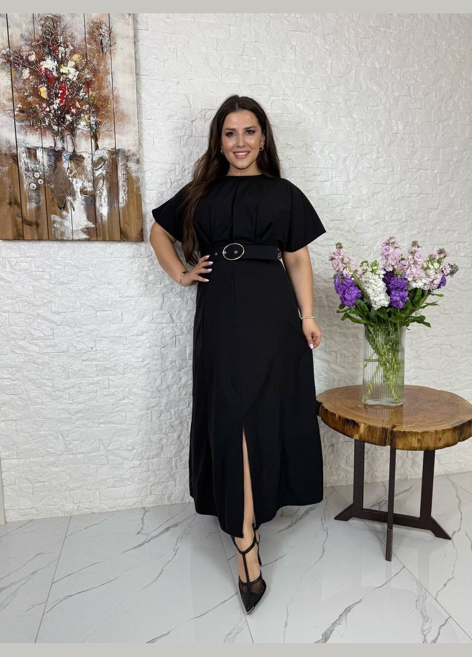 Черное платье с поясом Україна однотонное