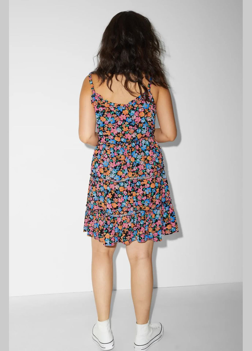 Комбинированное кэжуал платье в цветочный принт C&A однотонное