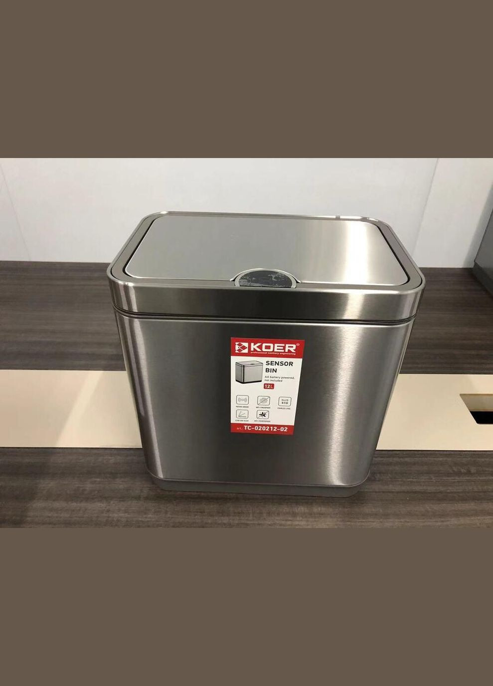Відро для сміття сенсорне прямокутне TC-020212-02 12 л колір нержавійка (KR5584) KOER (341331714)