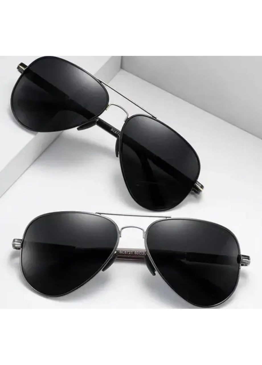 Солнцезащитные очки мужские авиаторы поляризационные UV400 алюминиевая оправа черные линзы серые с чехлом Barcur No Brand (364859660)