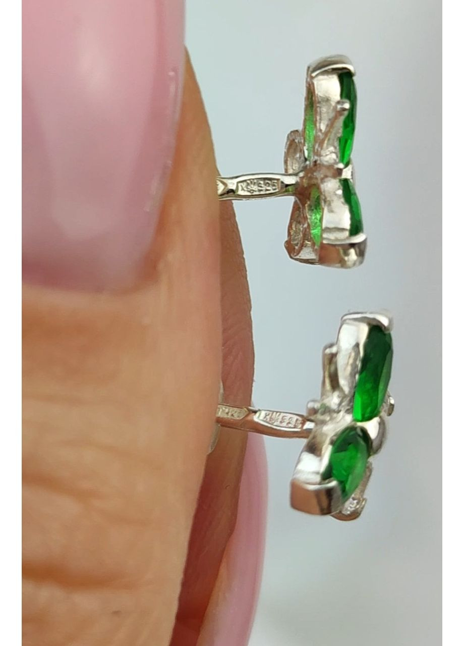 Серебряные серьги пусеты Бабочки с зелеными камушками детские серебро 925 пробы No Brand (367089329)