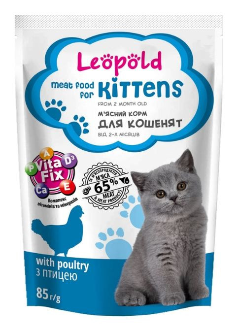 Котята Мясной корм с птицей для котят, пауч 85 г (28 шт/уп) Леопольд (290851639)