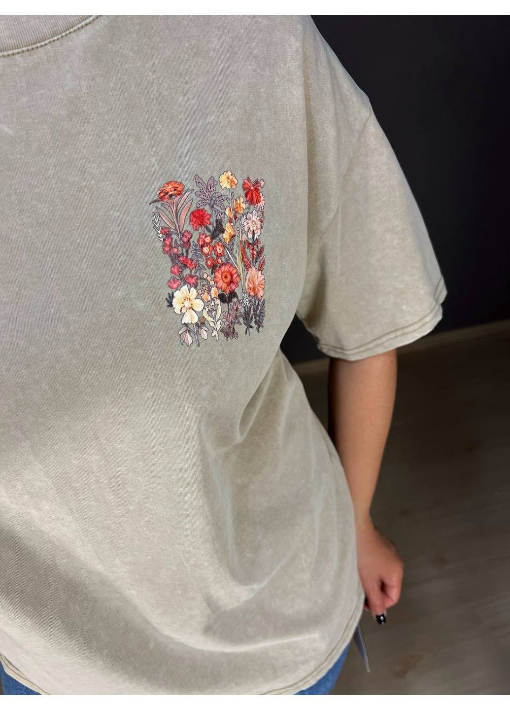 Футболка жіноча A-N 27005 тай-дай варена з квітковим принтом на спині No Brand - (335759115)