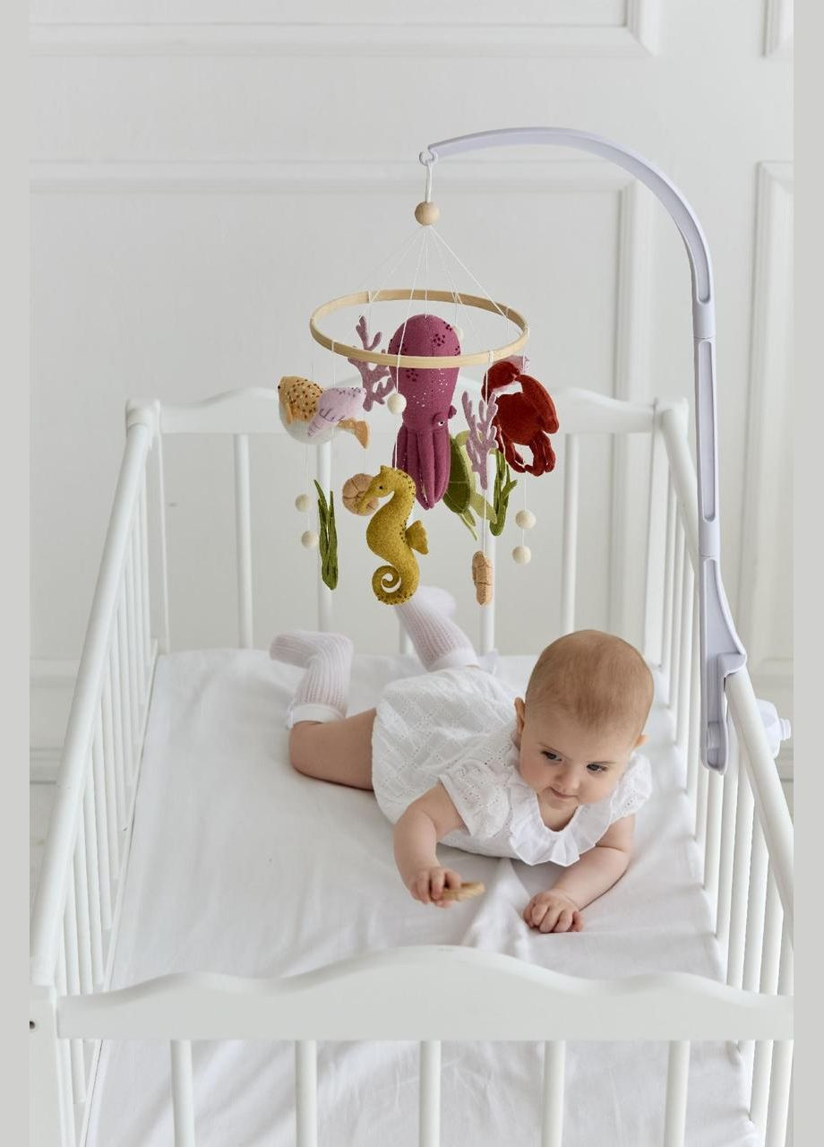 Дитячий музичний мобіль на ліжечко WoollyFox "Морський світ: восьминіг, краб, морський коник" No Brand (342758019)