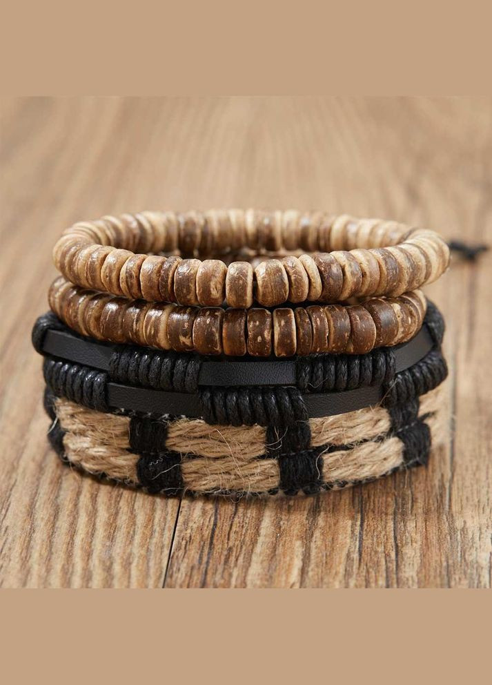 Набір плетених шкіряних чоловічих браслетів універсального розміру коричневого кольору (NR0519) No Brand (306559653)