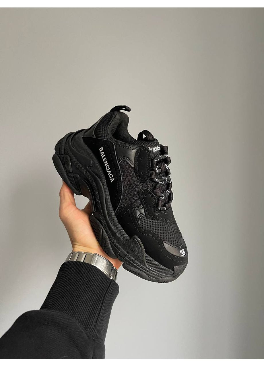 Кроссовки женские и мужские Balenciaga Triple S black | Баленсиага Трипл С черные No Brand чёрные демисезоны (361784326)