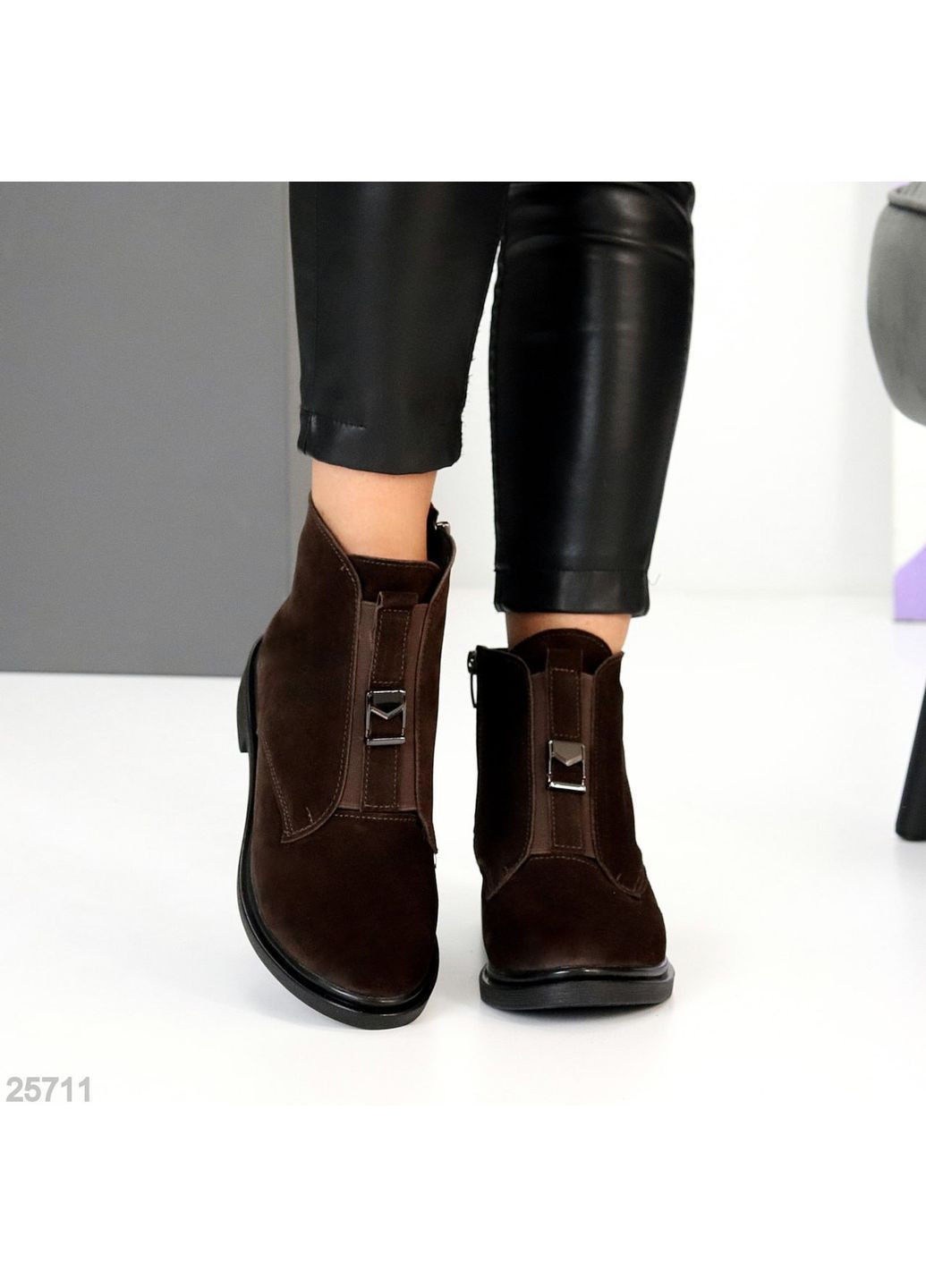 Черевики зимові Seline, натуральна замша, шоколадні, на блискавці No Brand (365553026)