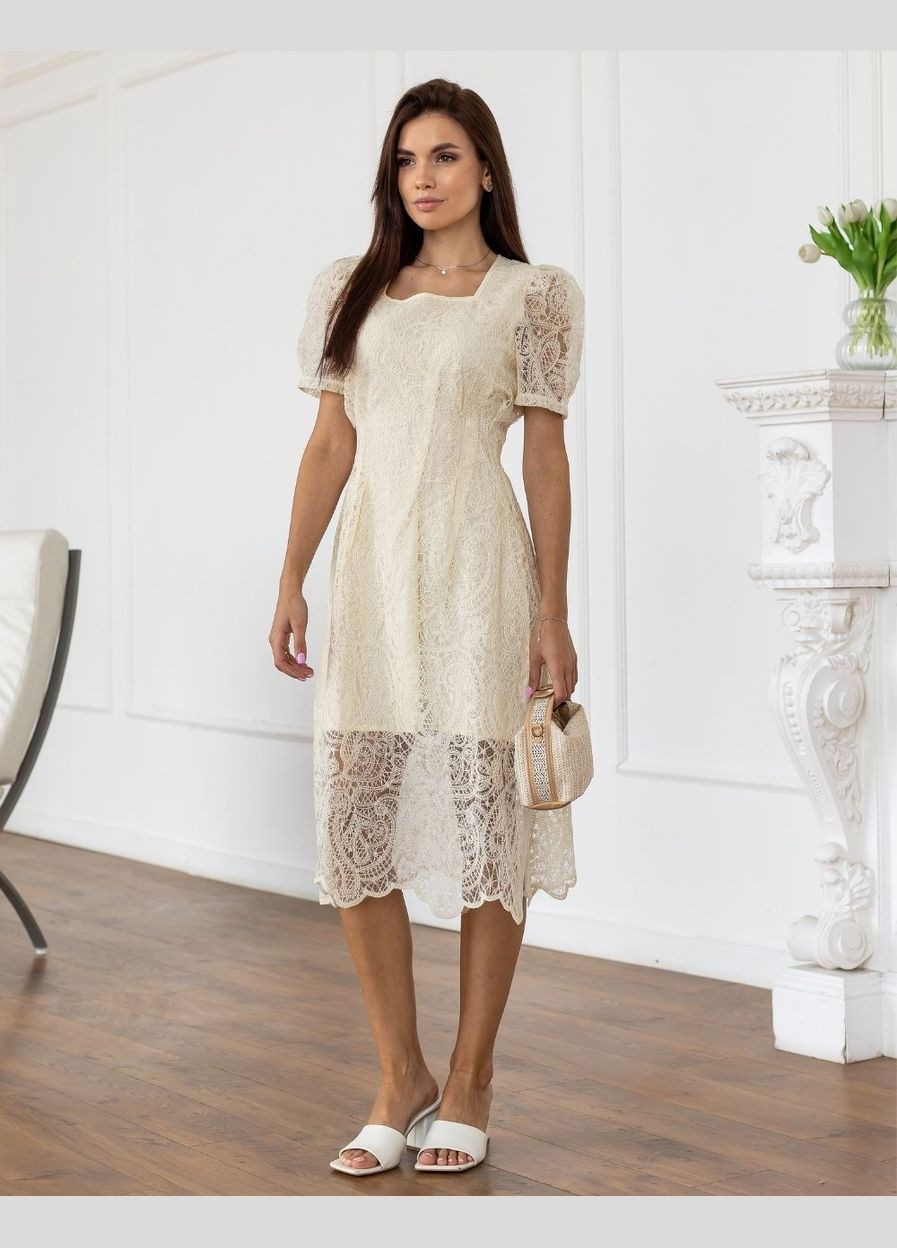 Бежева мереживна сукня-футляр 111720 No Brand