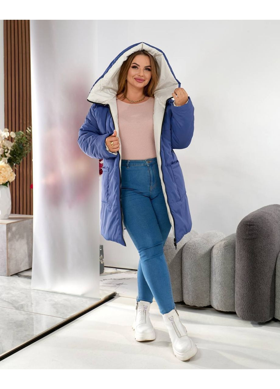 Синяя зимняя двухсторонняя куртка-пальто из водоотталкивающей ткани — замеры в описании! куртка-пальто Vione