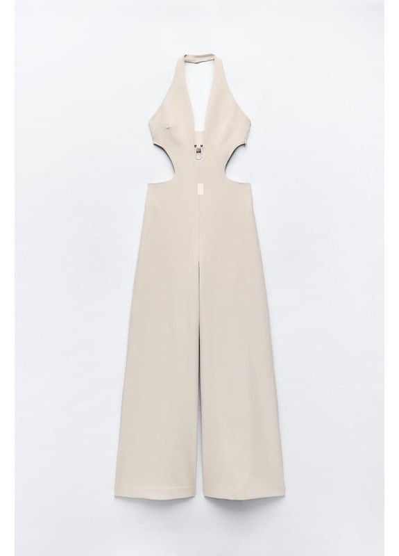 Довгий комбінезон із коміром хальтер Zara бежевий