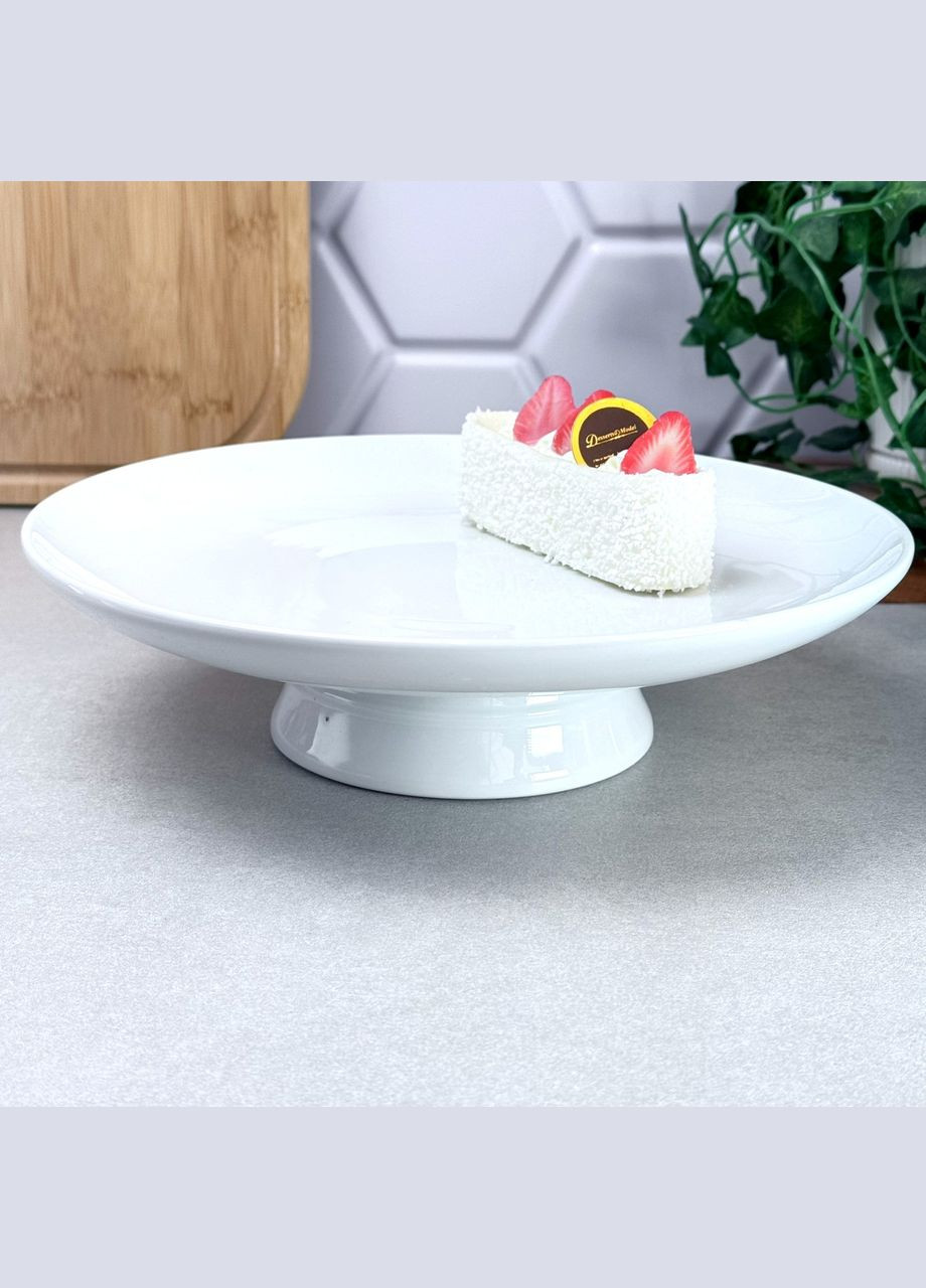Тарелка для фарфорового торта на ножке 25.5 см, белая No Brand (337990468)