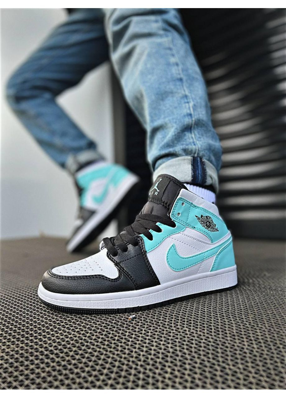 Серые демисезонные кроссовки мужские nike air jordan 1 retro mid island green найк аир джордан No Brand