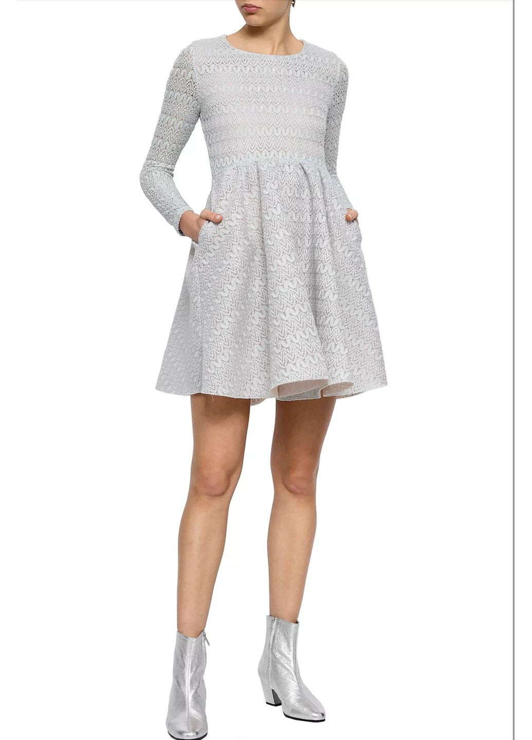 Сіра вечірня, джинсова, кежуал, ділова, коктейльна, святковий стильна сукня з білим коміром від сукня-трансформер, з пишною спідницею, бебі долл Maje