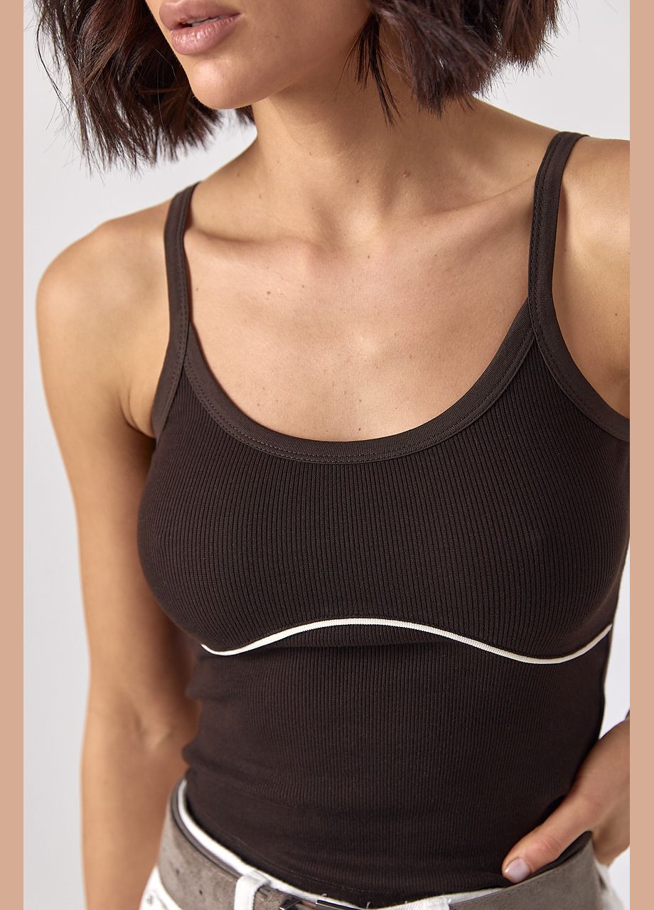 Майка в рубчик с контрастной вставкой под грудью - черный цвет Lurex — 324392678