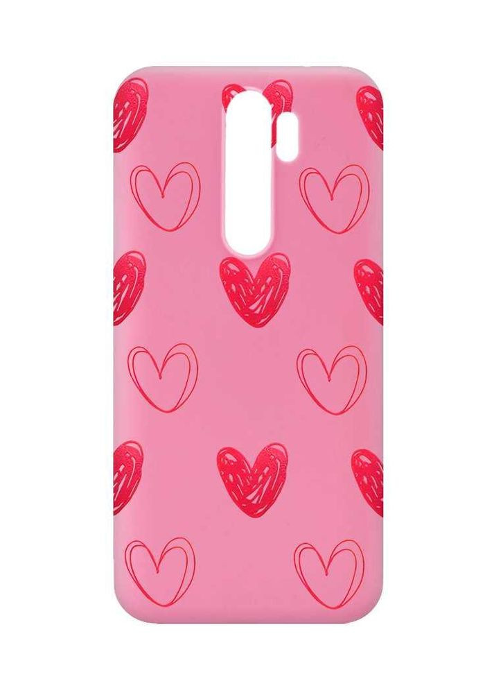 Матовий рожевий чохол на Xiaomi Redmi Note 8 Pro Сердечка червоні (принт 77) Creative (359486757)