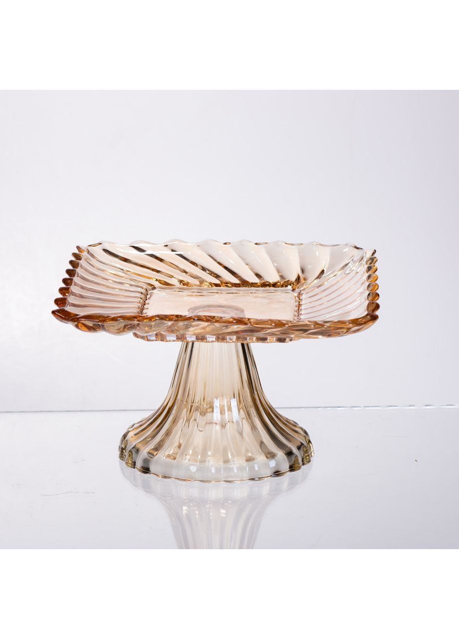 Тортовница стеклянная квадратная на ножке 16х16 см янтарная для десертов и выпечки сервировочное блюдо Yiwu (370432649)