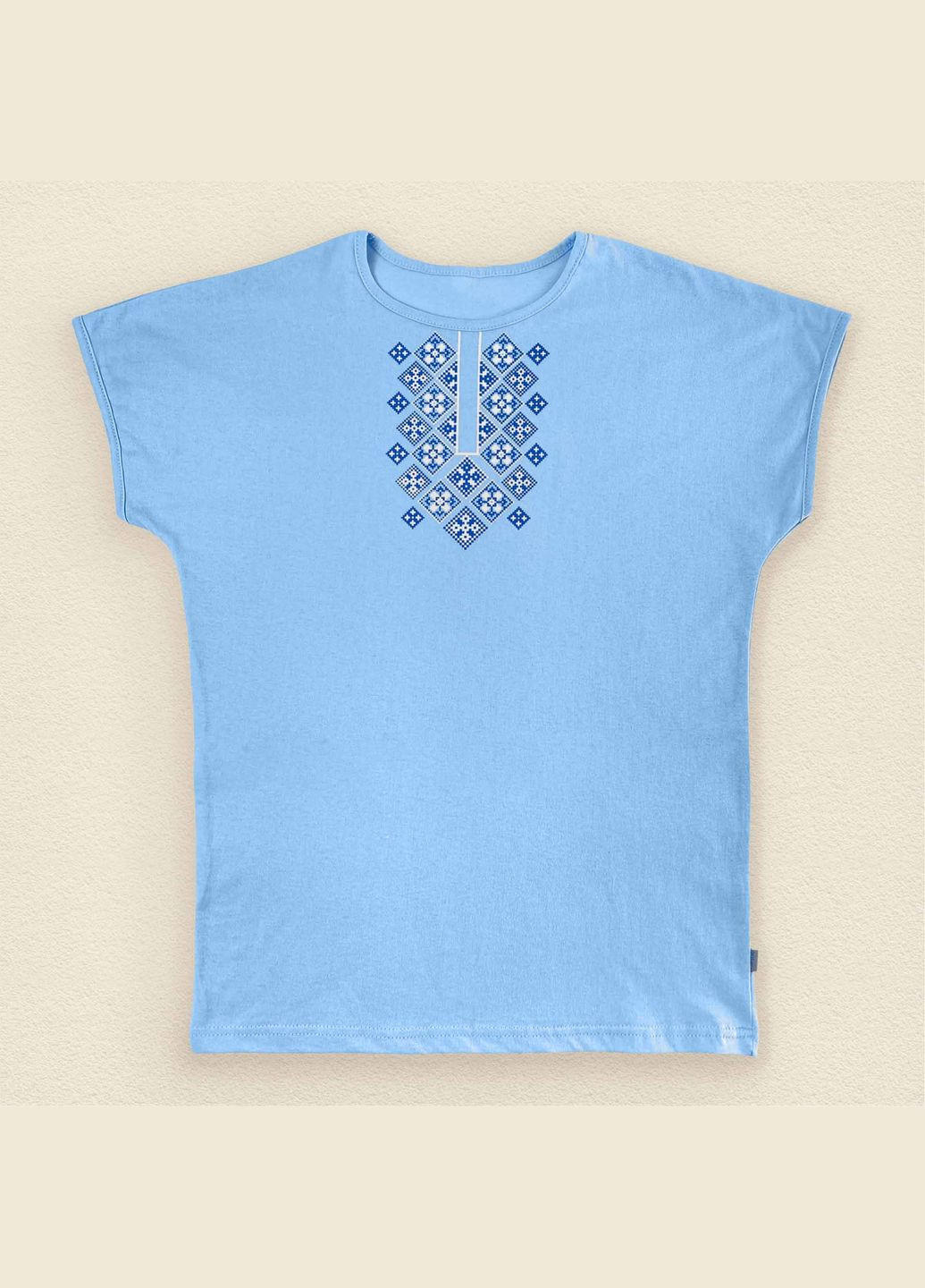Блакитна літня жіноча футболка біла код нації білий dexter's