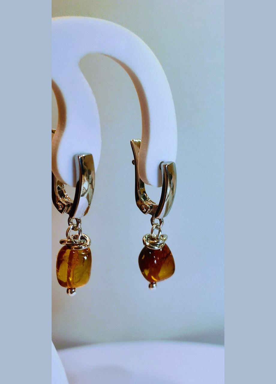 Сережки 2667 з натурального бурштину відтінок медовий MINOV (311310501)