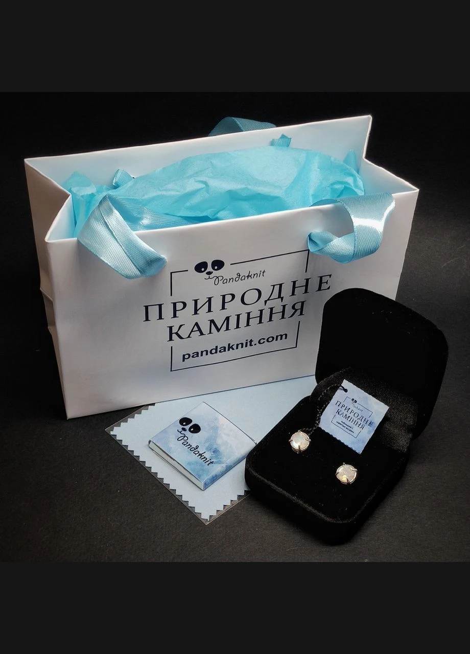 Серебряные серьги пусеты женские с натуральными природными камнями лунным камнем Серьги ручной работы No Brand (378083333)
