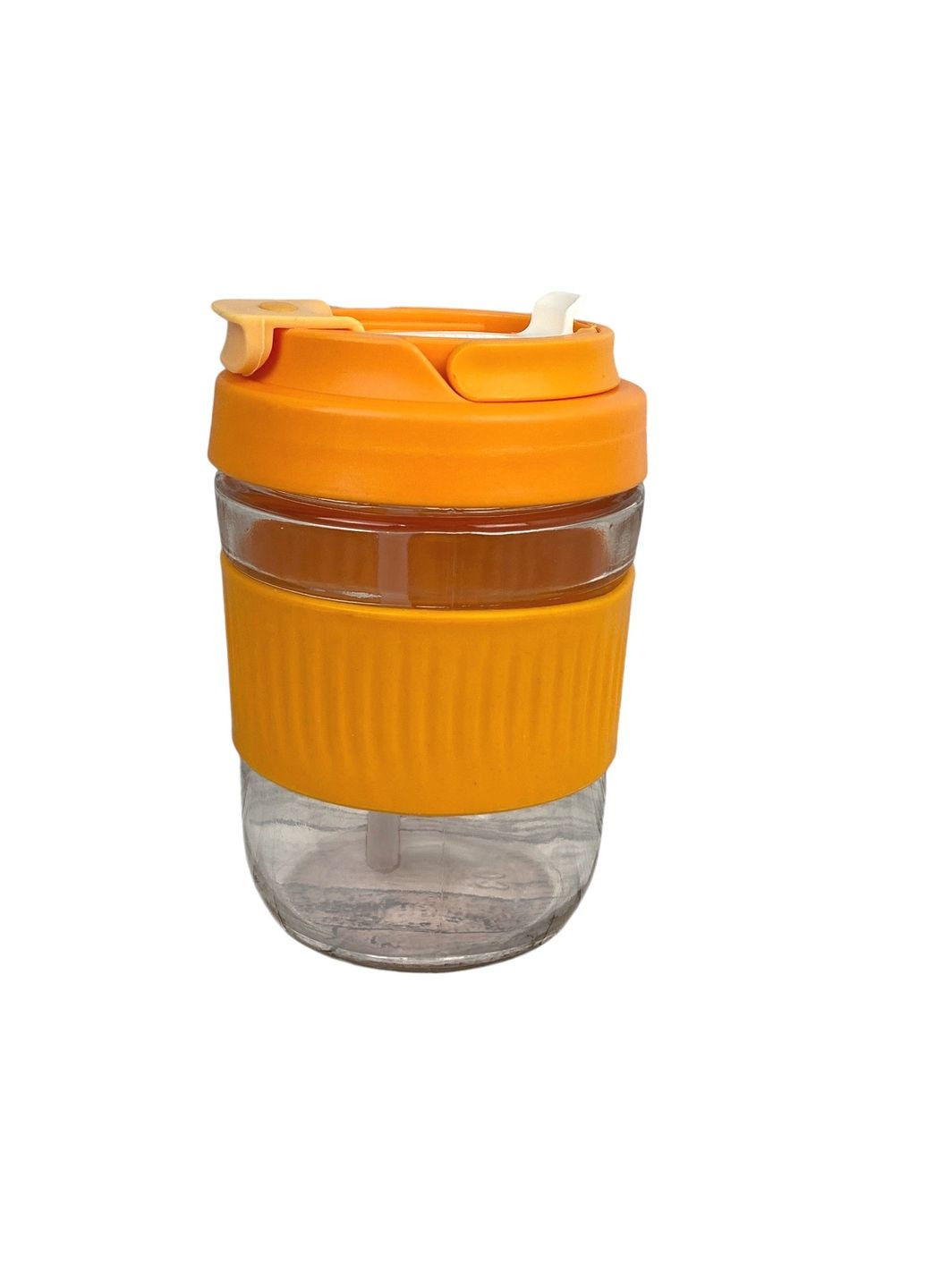 Кружка-стакан с крышкой, силиконовой трубочкой Оранжевого цвета 400мл No Brand 5797 (314497225)
