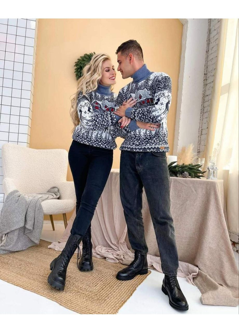 Сірий демісезонний новорічний светр-гольф парний – замір в описі DK/DL Мода без кордонів