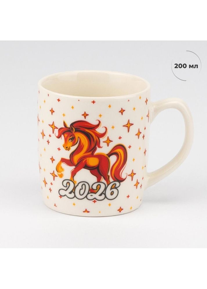 Кружка з ложечкою Символ 2026 року - Вогняний Кінь, 200 мл 4 шт ELISEY (369653433)