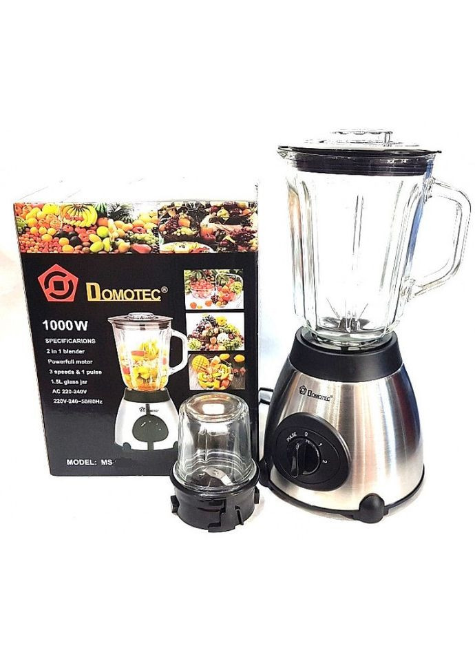 Стационарный блендер с кофемолкой MS-6610 Стеклянная чаша 1.5л для коктейлей 1000Вт Серебрянный/Черный Domotec (353689348)