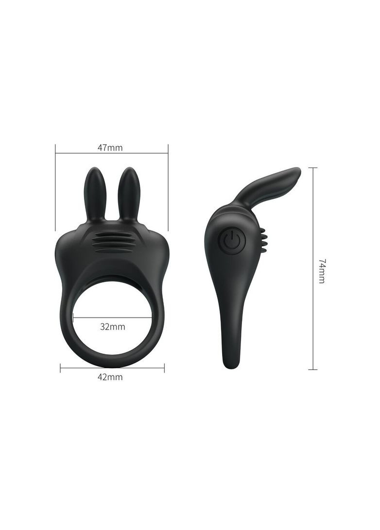 Вібро-ерекційне кільце з вушками Pretty Love чорне, 7.4 х 4.2 см No Brand (303890093)