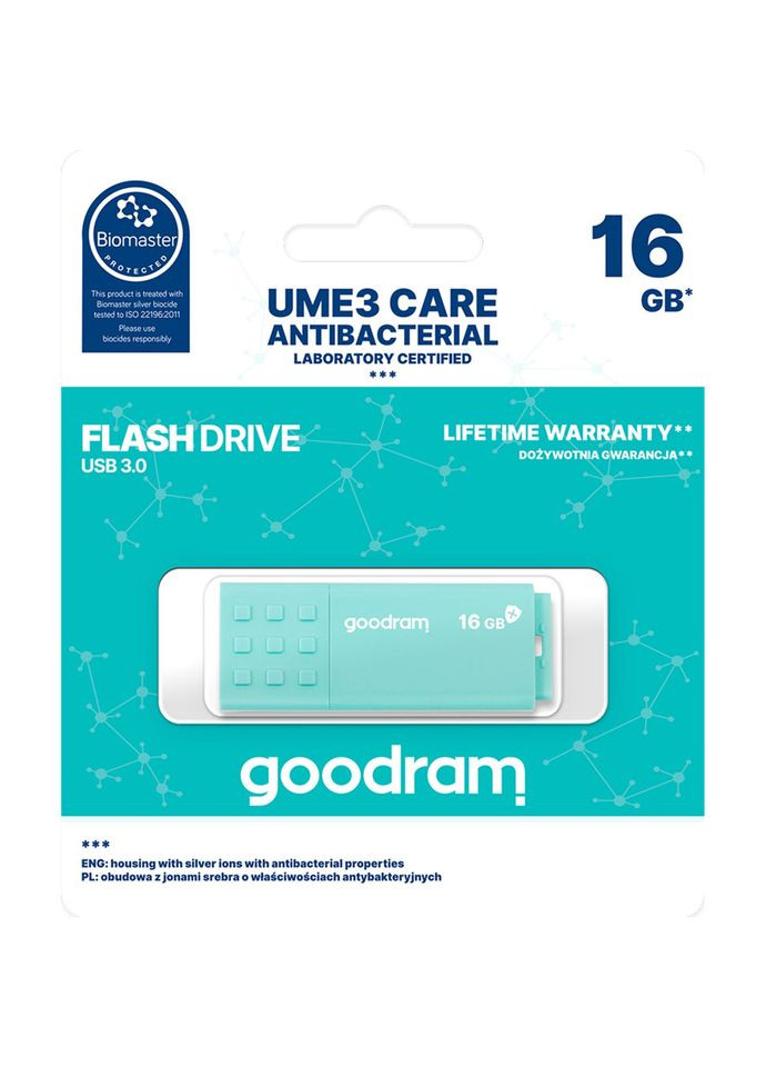 Флеш-драйв UME3 Care 16GB USB 3.0 Green (UME3-0160CRR11) Goodram (323123634)
