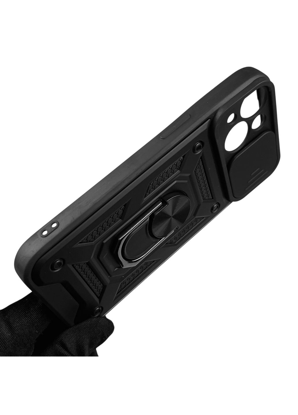 Чехол для iPhone 15 бронированный с кольцом со шторкой на айфон 15 чёрный rg1 Apple (366231635)