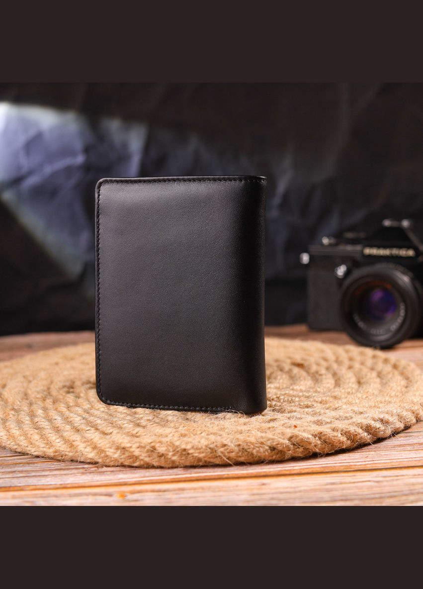 Зручний вертикальний гаманець з натуральної гладкої шкіри 21683 Чорний Canpellini (357207698)