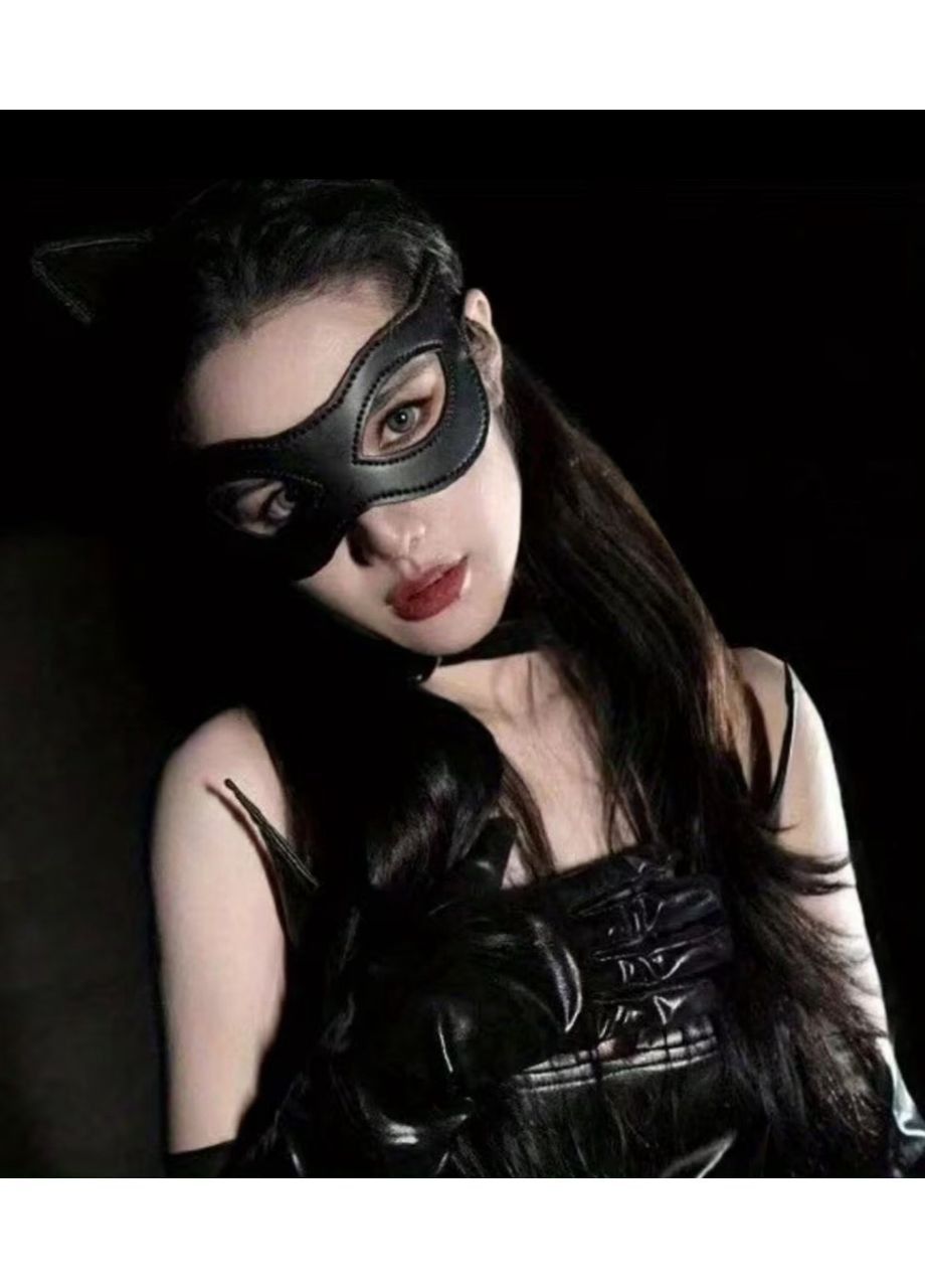 Маска на очі чорна зі штучної шкіри No Brand (370217796)