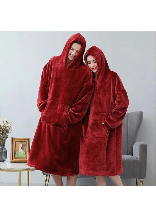 Толстовка плед с капюшоном и рукавами Huggle Hoodie one size красный No Brand (365062263)